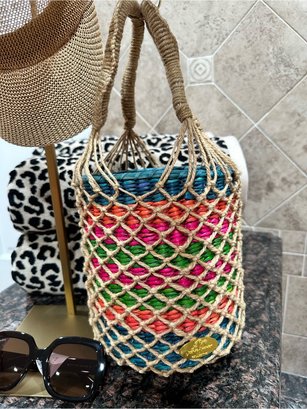 Handwoven Multicolor Rope Net Bucket Bag - - Picture 5 of 9
